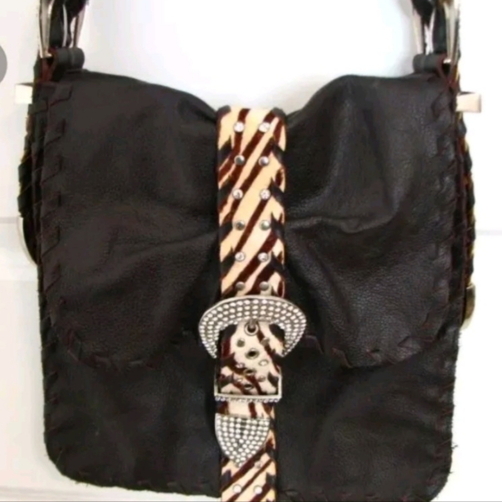 CHARM & LUCK NWD Zebra Calf Hair Brown Ltr Bag Vintage